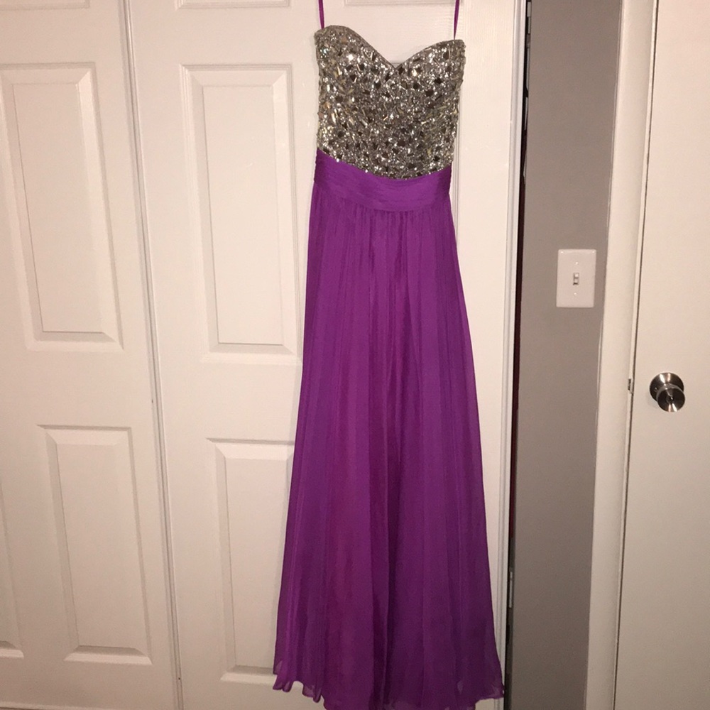 La Semme Strapless Purple Prom Dress